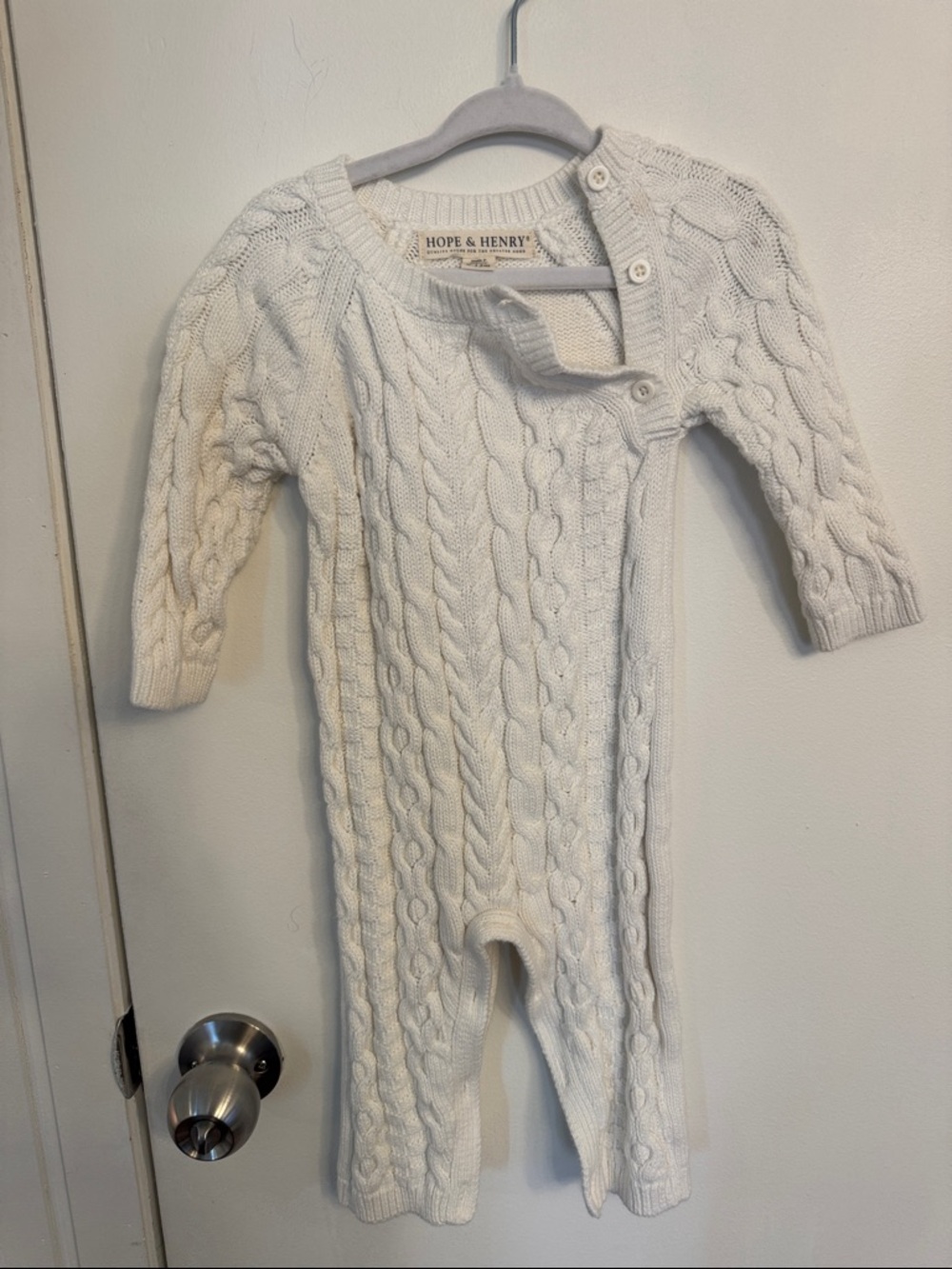 Hope & Henry Cream Cable Knit Baby One-Piece